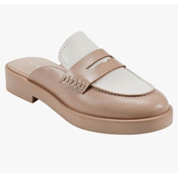 Marc Fisher Burlesk Patent Loafer Women’s Size 8M Lite Latte 110 Mules Shoes - Picture 1 of 7